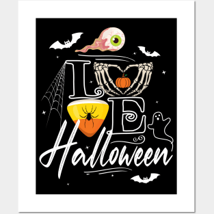 FUNNY I LOVE HALLOWEEN, SKELETON CANDY CORN & BATS Posters and Art